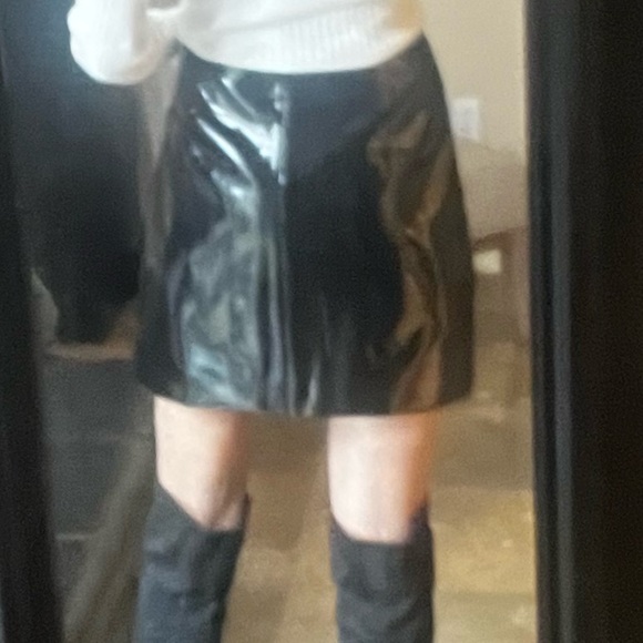 Lulu’s Black Patient Leather Faux Wrap Mini Skirt Sz S - Picture 7 of 16